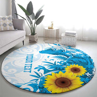 New Zealand Autism Awareness Month Round Carpet Takiwatanga Maori Lizard With Sunflower