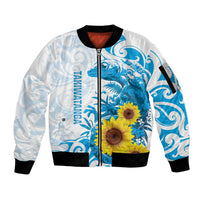 New Zealand Autism Awareness Month Sleeve Zip Bomber Jacket Takiwatanga Maori Lizard With Sunflower
