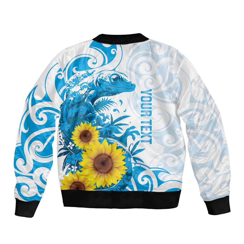 New Zealand Autism Awareness Month Sleeve Zip Bomber Jacket Takiwatanga Maori Lizard With Sunflower