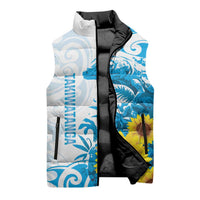 New Zealand Autism Awareness Month Sleeveless Puffer Jacket Takiwatanga Maori Lizard With Sunflower - Polynesian Pride