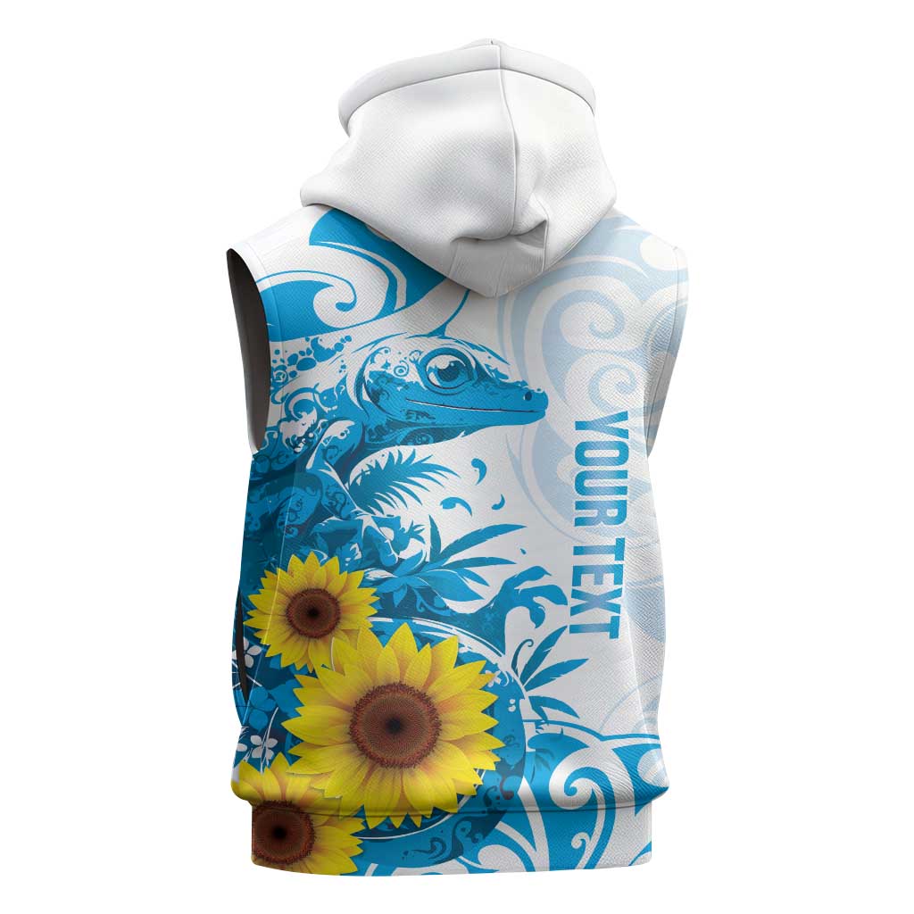 New Zealand Autism Awareness Month Sleeveless Zip Hoodie Takiwatanga Maori Lizard With Sunflower - Polynesian Pride