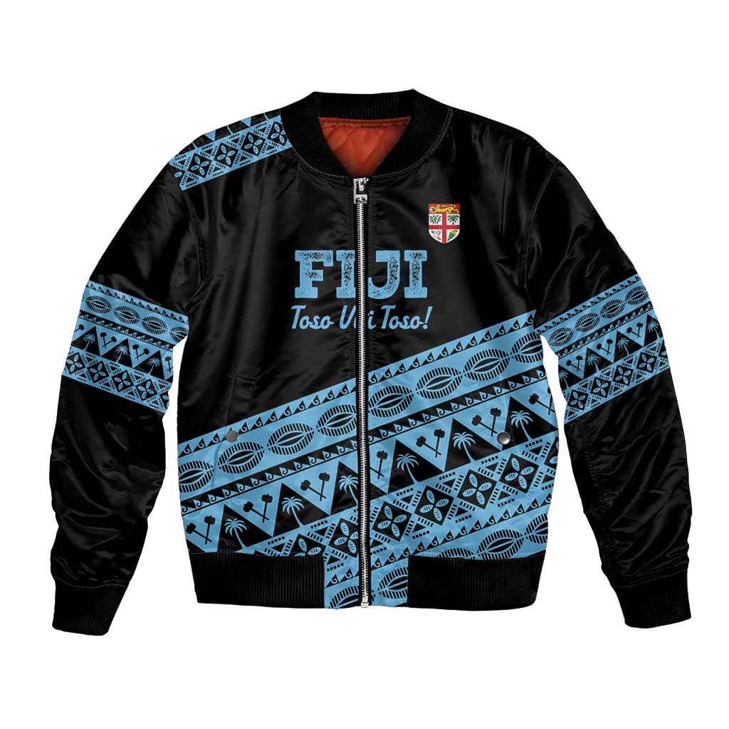 Fiji Rugby 2025 Custom Bomber Jacket Fijian Tapa Toso Viti Toso - Black