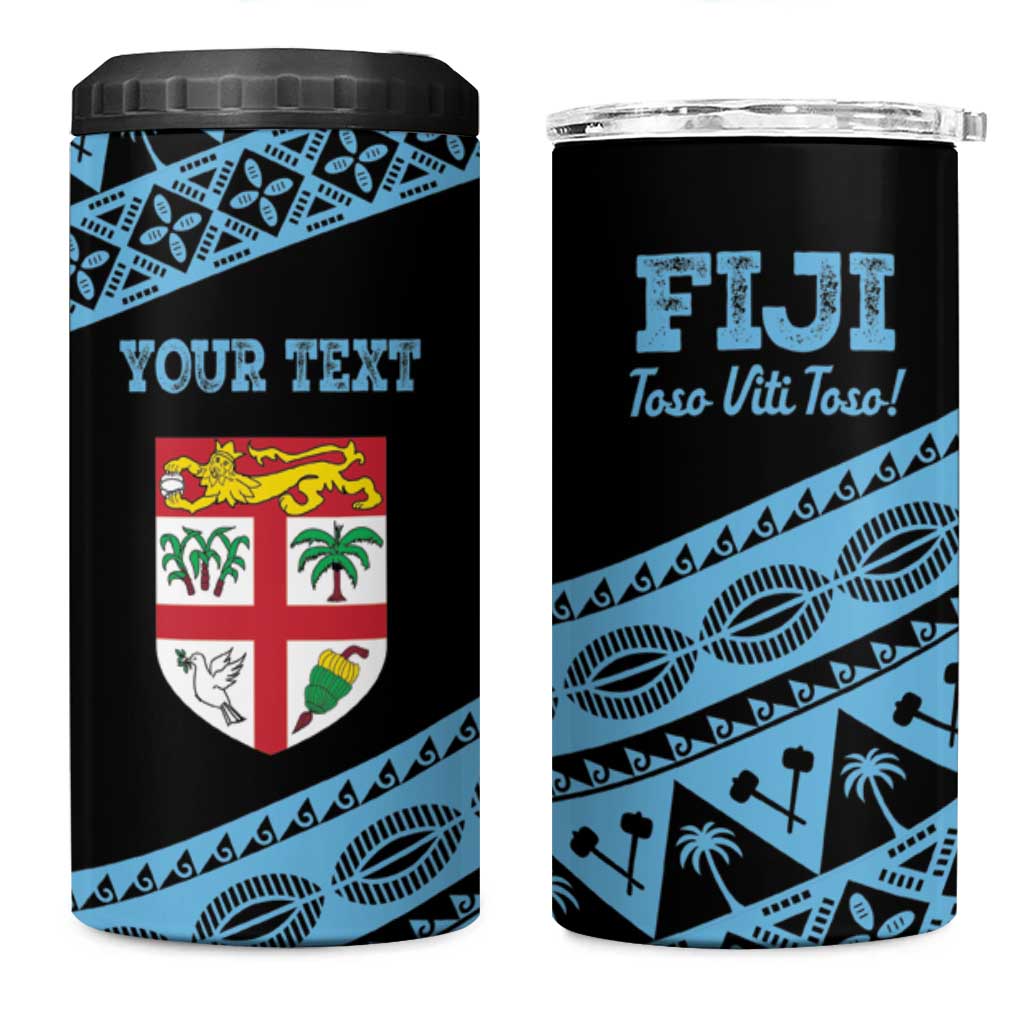 Fiji Rugby 2025 Custom 4 in 1 Can Cooler Tumbler Fijian Tapa Toso Viti Toso - Black