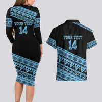 Fiji Rugby 2025 Custom Couples Matching Long Sleeve Bodycon Dress and Hawaiian Shirt Fijian Tapa Toso Viti Toso - Black