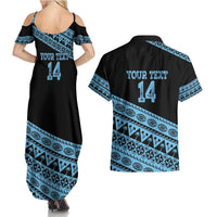 Fiji Rugby 2025 Custom Couples Matching Summer Maxi Dress and Hawaiian Shirt Fijian Tapa Toso Viti Toso - Black