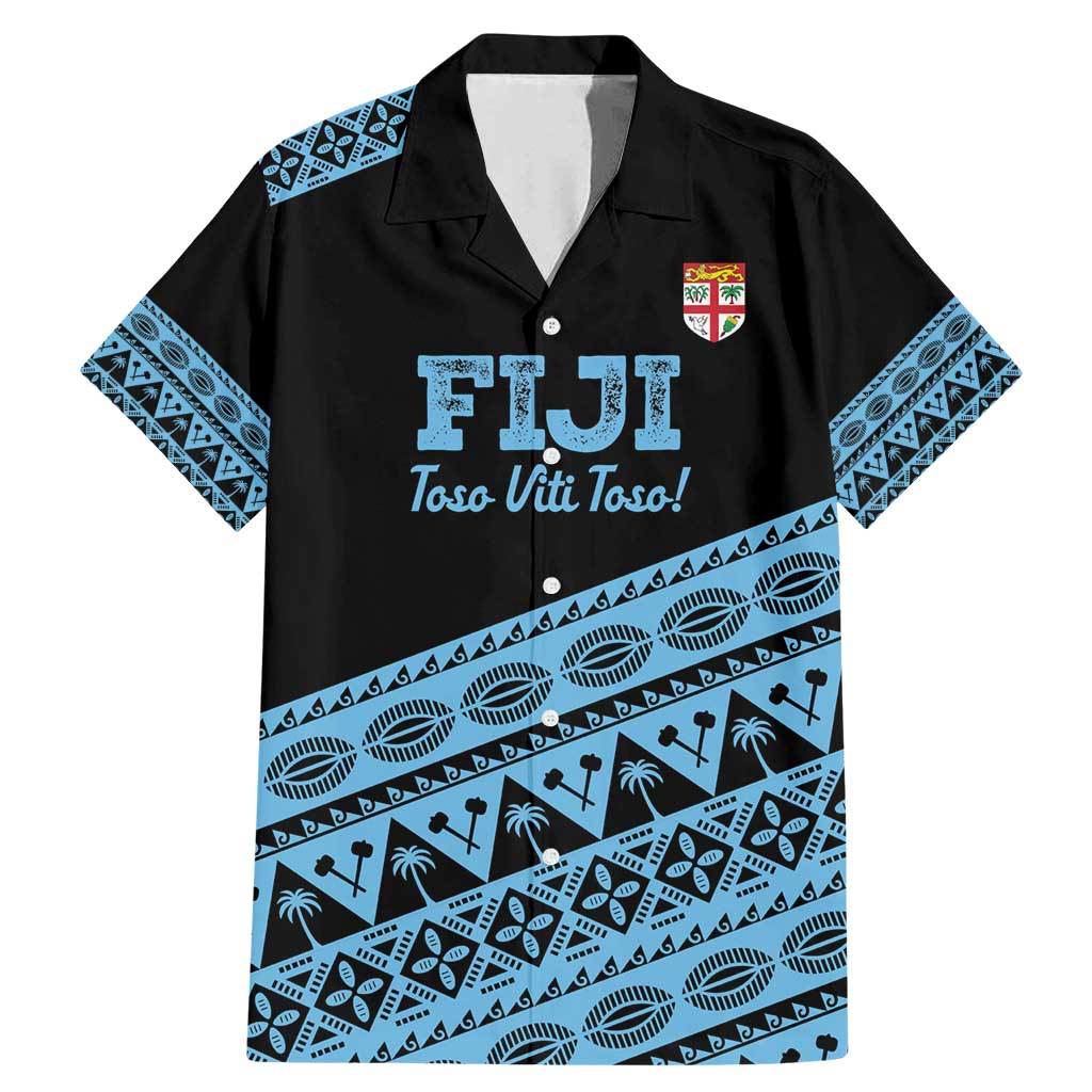Fiji Rugby 2025 Custom Family Matching Mermaid Dress and Hawaiian Shirt Fijian Tapa Toso Viti Toso - Black