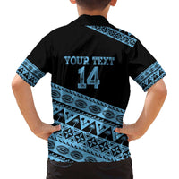 Fiji Rugby 2025 Custom Family Matching Off The Shoulder Long Sleeve Dress and Hawaiian Shirt Fijian Tapa Toso Viti Toso - Black