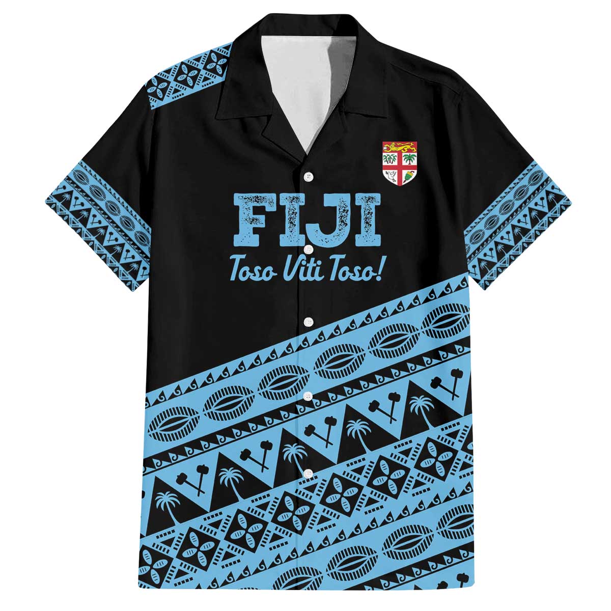 Fiji Rugby 2025 Custom Family Matching Off The Shoulder Long Sleeve Dress and Hawaiian Shirt Fijian Tapa Toso Viti Toso - Black