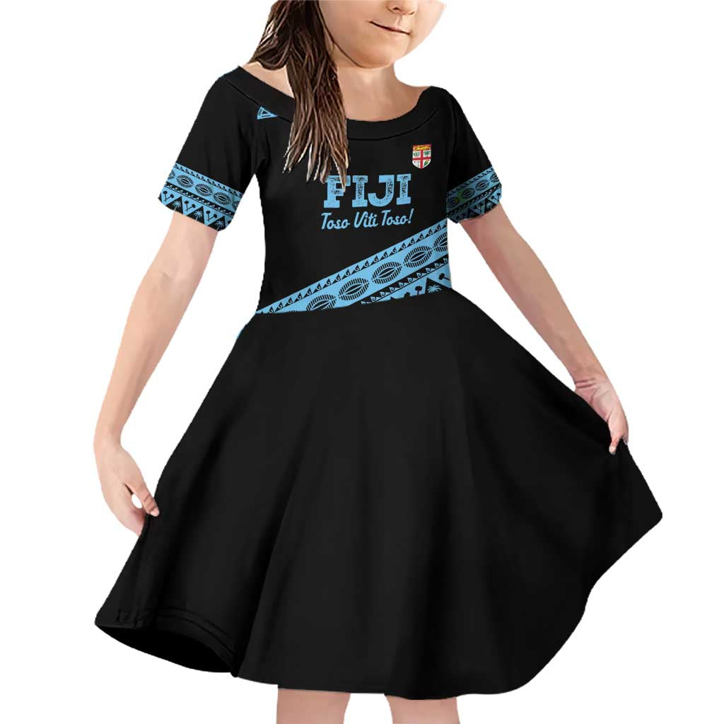 Fiji Rugby 2025 Custom Family Matching Off Shoulder Short Dress and Hawaiian Shirt Fijian Tapa Toso Viti Toso - Black