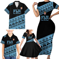 Fiji Rugby 2025 Custom Family Matching Short Sleeve Bodycon Dress and Hawaiian Shirt Fijian Tapa Toso Viti Toso - Black