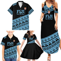 Fiji Rugby 2025 Custom Family Matching Summer Maxi Dress and Hawaiian Shirt Fijian Tapa Toso Viti Toso - Black