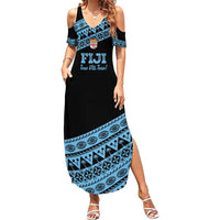 Fiji Rugby 2025 Custom Family Matching Summer Maxi Dress and Hawaiian Shirt Fijian Tapa Toso Viti Toso - Black