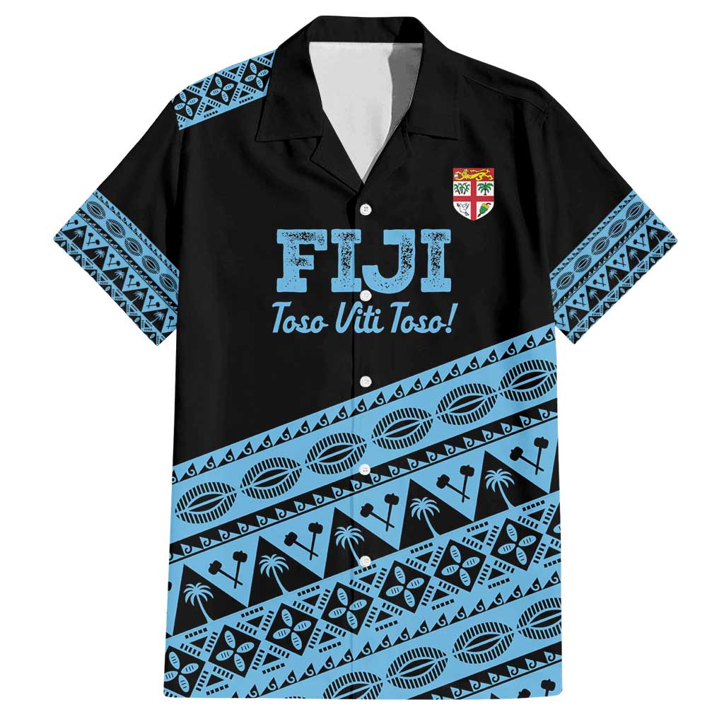 Fiji Rugby 2025 Custom Family Matching Tank Maxi Dress and Hawaiian Shirt Fijian Tapa Toso Viti Toso - Black