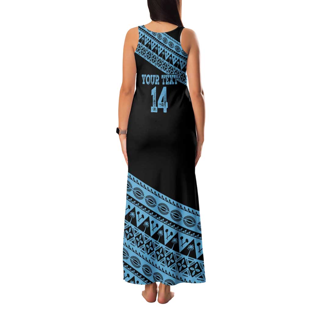 Fiji Rugby 2025 Custom Family Matching Tank Maxi Dress and Hawaiian Shirt Fijian Tapa Toso Viti Toso - Black