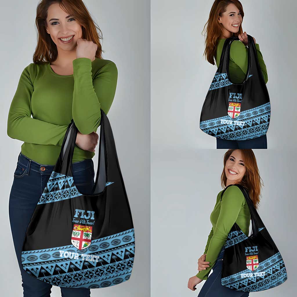 Fiji Rugby 2025 Custom Grocery Bag Fijian Tapa Toso Viti Toso - Black