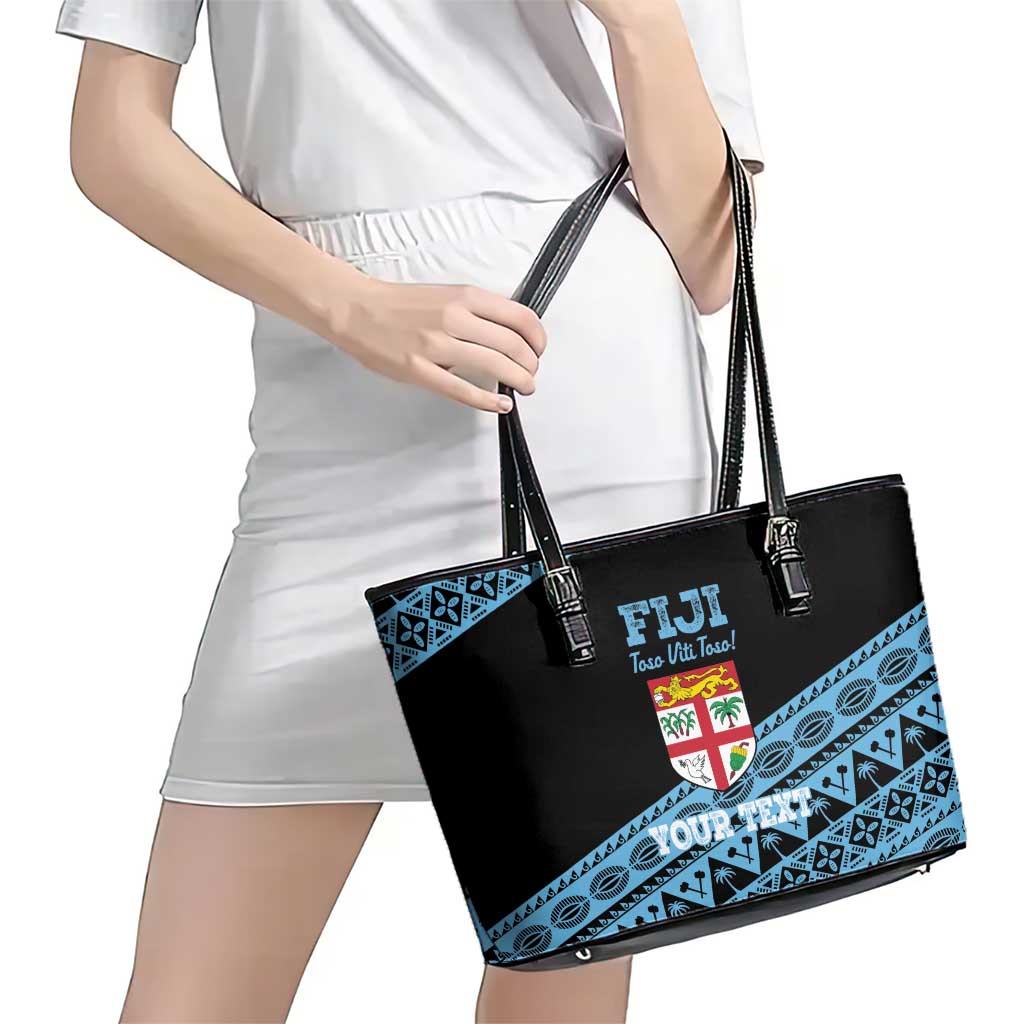 Fiji Rugby 2025 Custom Leather Tote Bag Fijian Tapa Toso Viti Toso - Black LT14 - Polynesian Pride
