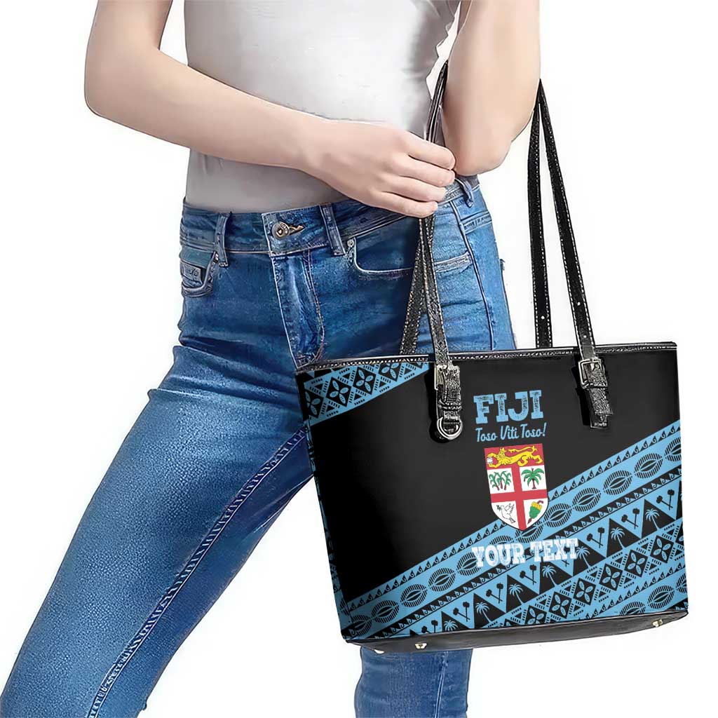 Fiji Rugby 2025 Custom Leather Tote Bag Fijian Tapa Toso Viti Toso - Black LT14 - Polynesian Pride