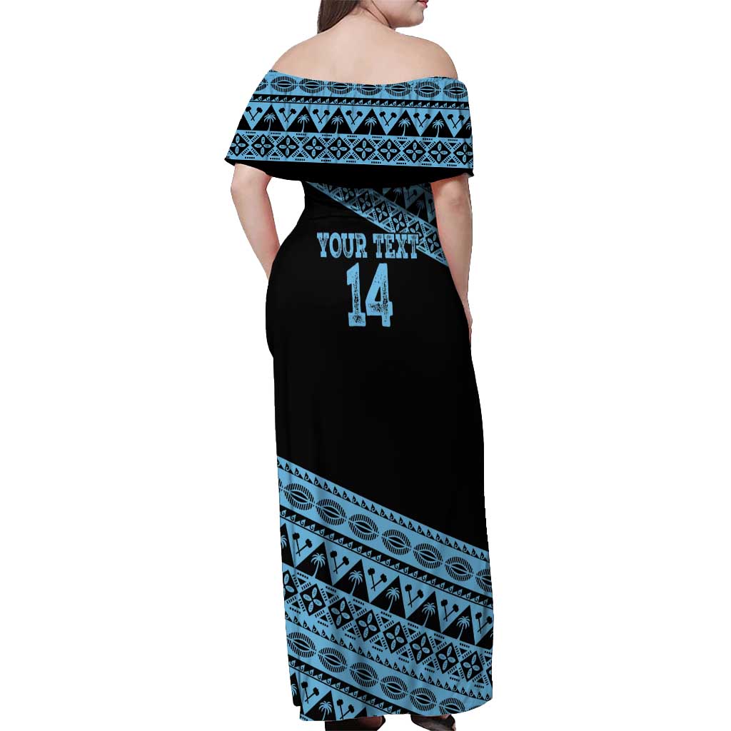 Fiji Rugby 2025 Custom Off Shoulder Maxi Dress Fijian Tapa Toso Viti Toso - Black