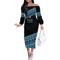 Fiji Rugby 2025 Custom Off The Shoulder Long Sleeve Dress Fijian Tapa Toso Viti Toso - Black