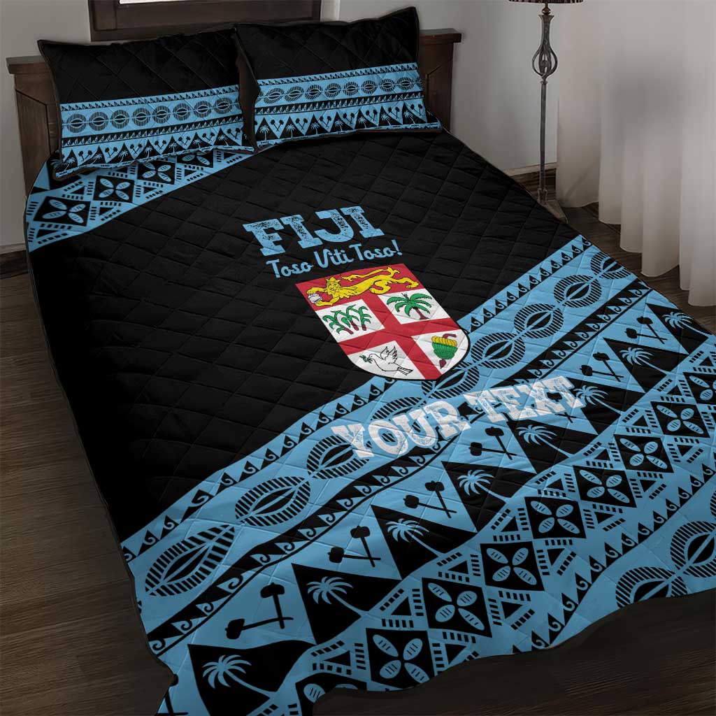 Fiji Rugby 2025 Custom Quilt Bed Set Fijian Tapa Toso Viti Toso - Black