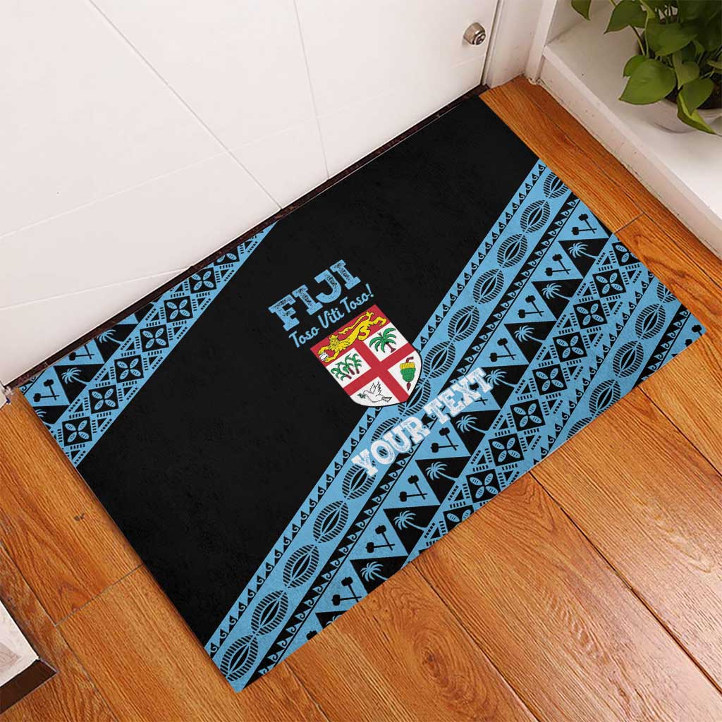 Fiji Rugby 2025 Custom Rubber Doormat Fijian Tapa Toso Viti Toso - Black