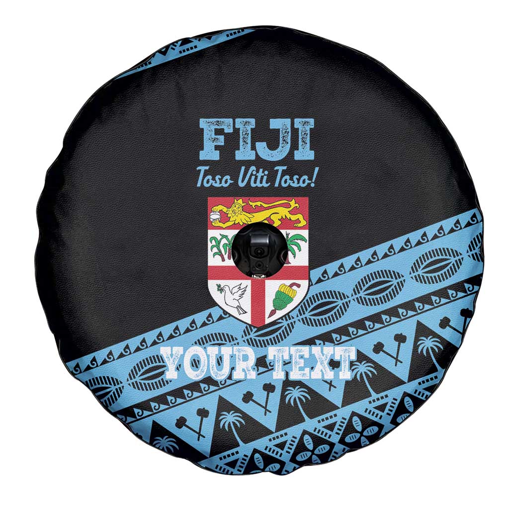 Fiji Rugby 2025 Custom Spare Tire Cover Fijian Tapa Toso Viti Toso - Black