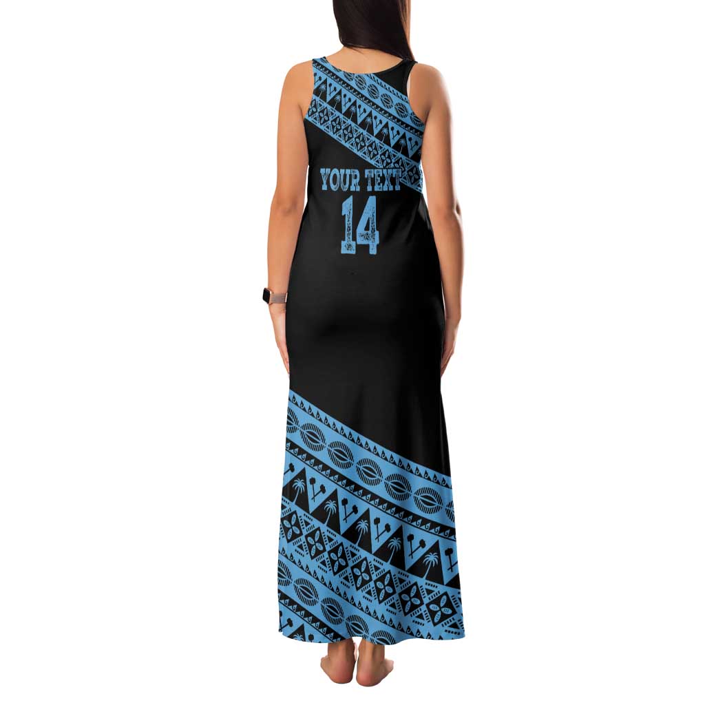 Fiji Rugby 2025 Custom Tank Maxi Dress Fijian Tapa Toso Viti Toso - Black