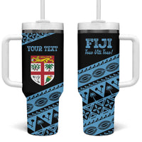 Fiji Rugby 2025 Custom Tumbler With Handle Fijian Tapa Toso Viti Toso - Black