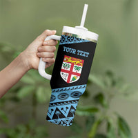 Fiji Rugby 2025 Custom Tumbler With Handle Fijian Tapa Toso Viti Toso - Black