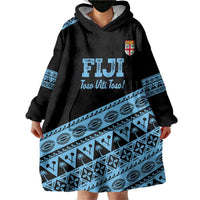 Fiji Rugby 2025 Custom Wearable Blanket Hoodie Fijian Tapa Toso Viti Toso - Black
