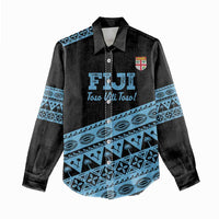 Fiji Rugby 2025 Custom Women Casual Shirt Fijian Tapa Toso Viti Toso - Black
