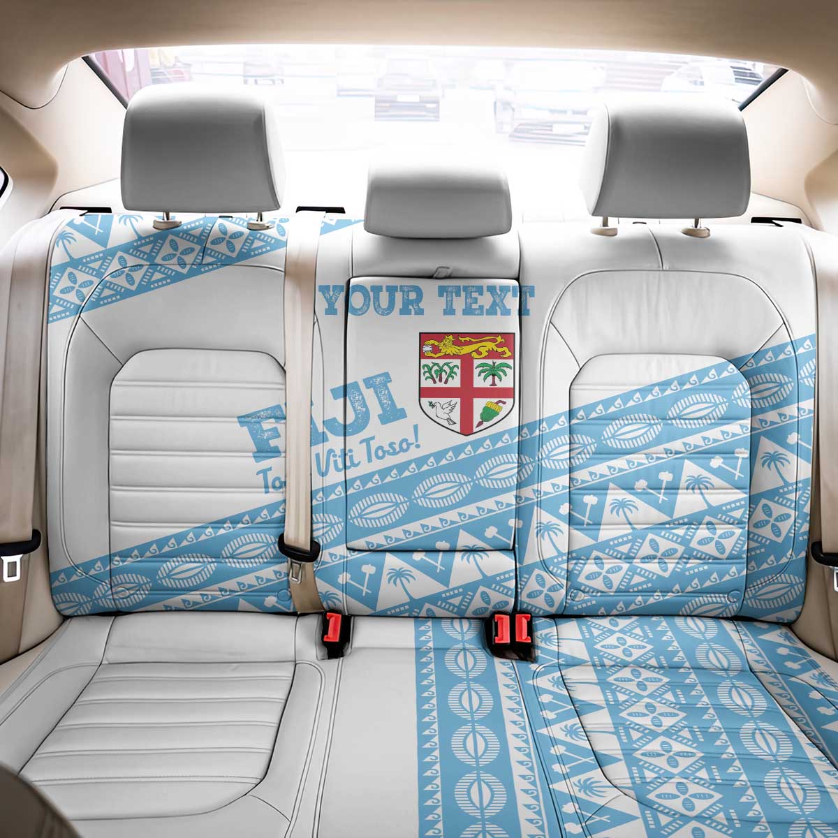Fiji Rugby 2025 Custom Back Car Seat Cover Fijian Tapa Toso Viti Toso - White