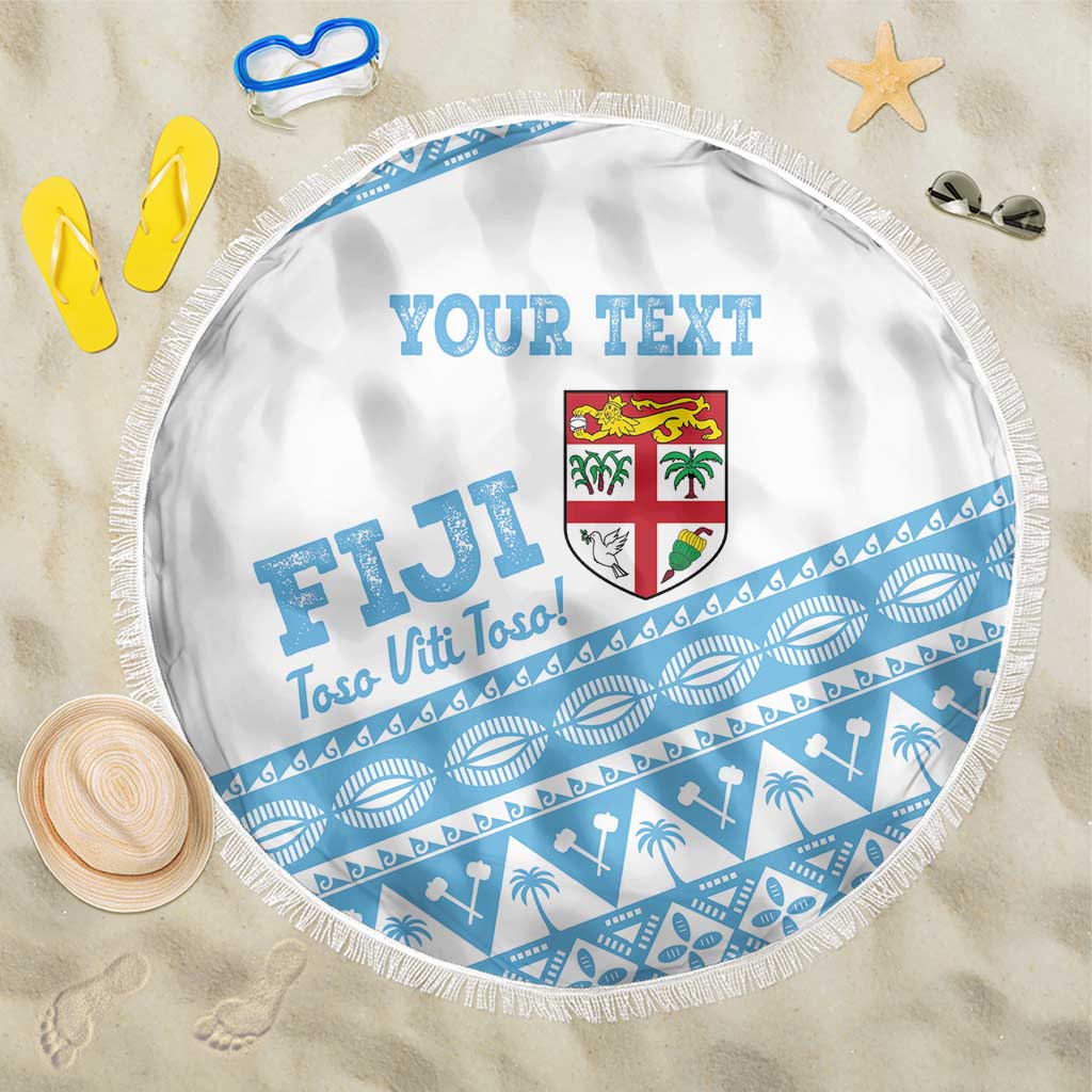 Fiji Rugby 2025 Custom Beach Blanket Fijian Tapa Toso Viti Toso - White