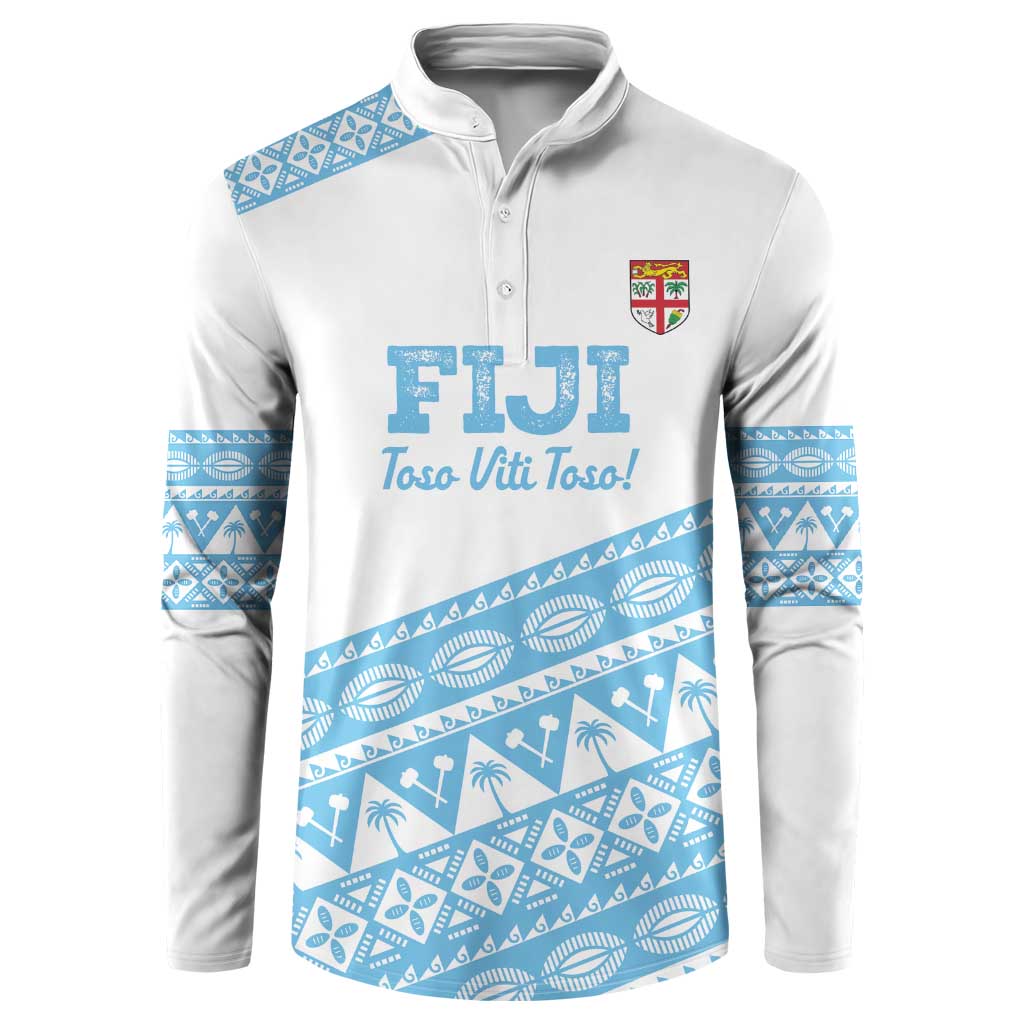 Fiji Rugby 2025 Custom Button Sweatshirt Fijian Tapa Toso Viti Toso - White