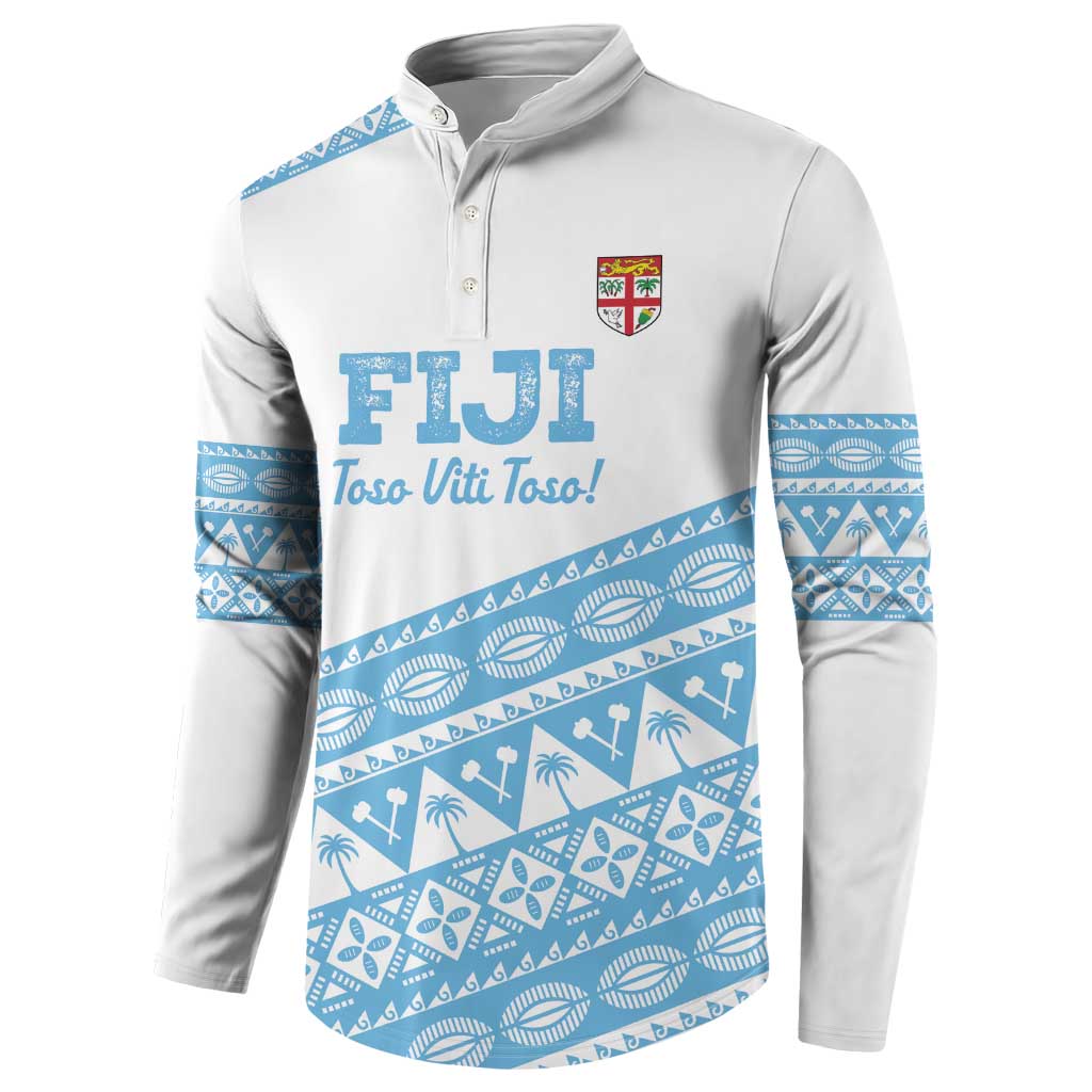 Fiji Rugby 2025 Custom Button Sweatshirt Fijian Tapa Toso Viti Toso - White