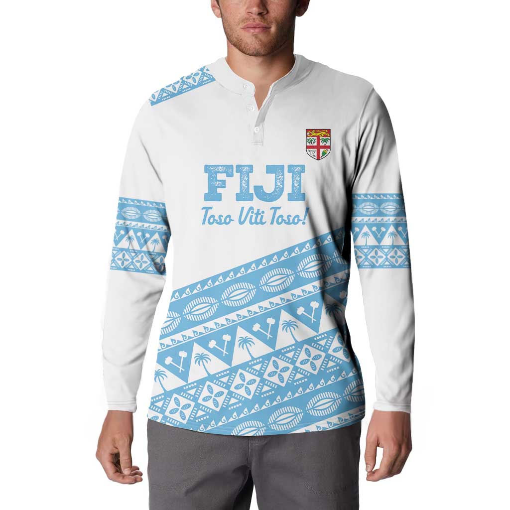 Fiji Rugby 2025 Custom Button Sweatshirt Fijian Tapa Toso Viti Toso - White