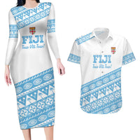 Fiji Rugby 2025 Custom Couples Matching Long Sleeve Bodycon Dress and Hawaiian Shirt Fijian Tapa Toso Viti Toso - White