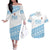 Fiji Rugby 2025 Custom Couples Matching Off The Shoulder Long Sleeve Dress and Hawaiian Shirt Fijian Tapa Toso Viti Toso - White