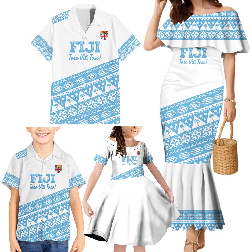 Fiji Rugby 2025 Custom Family Matching Mermaid Dress and Hawaiian Shirt Fijian Tapa Toso Viti Toso - White