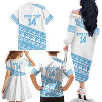 Fiji Rugby 2025 Custom Family Matching Off The Shoulder Long Sleeve Dress and Hawaiian Shirt Fijian Tapa Toso Viti Toso - White