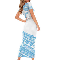 Fiji Rugby 2025 Custom Family Matching Short Sleeve Bodycon Dress and Hawaiian Shirt Fijian Tapa Toso Viti Toso - White