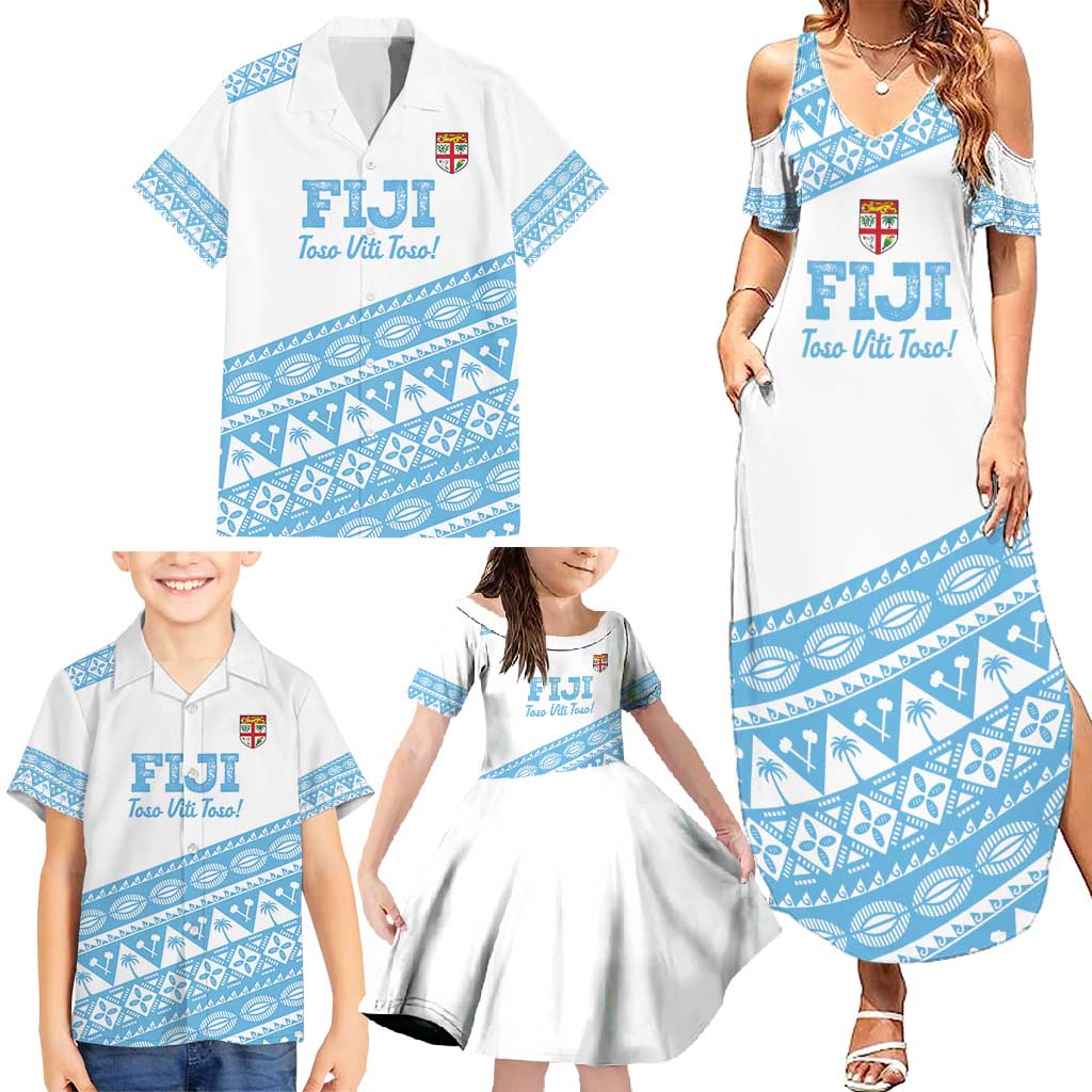 Fiji Rugby 2025 Custom Family Matching Summer Maxi Dress and Hawaiian Shirt Fijian Tapa Toso Viti Toso - White