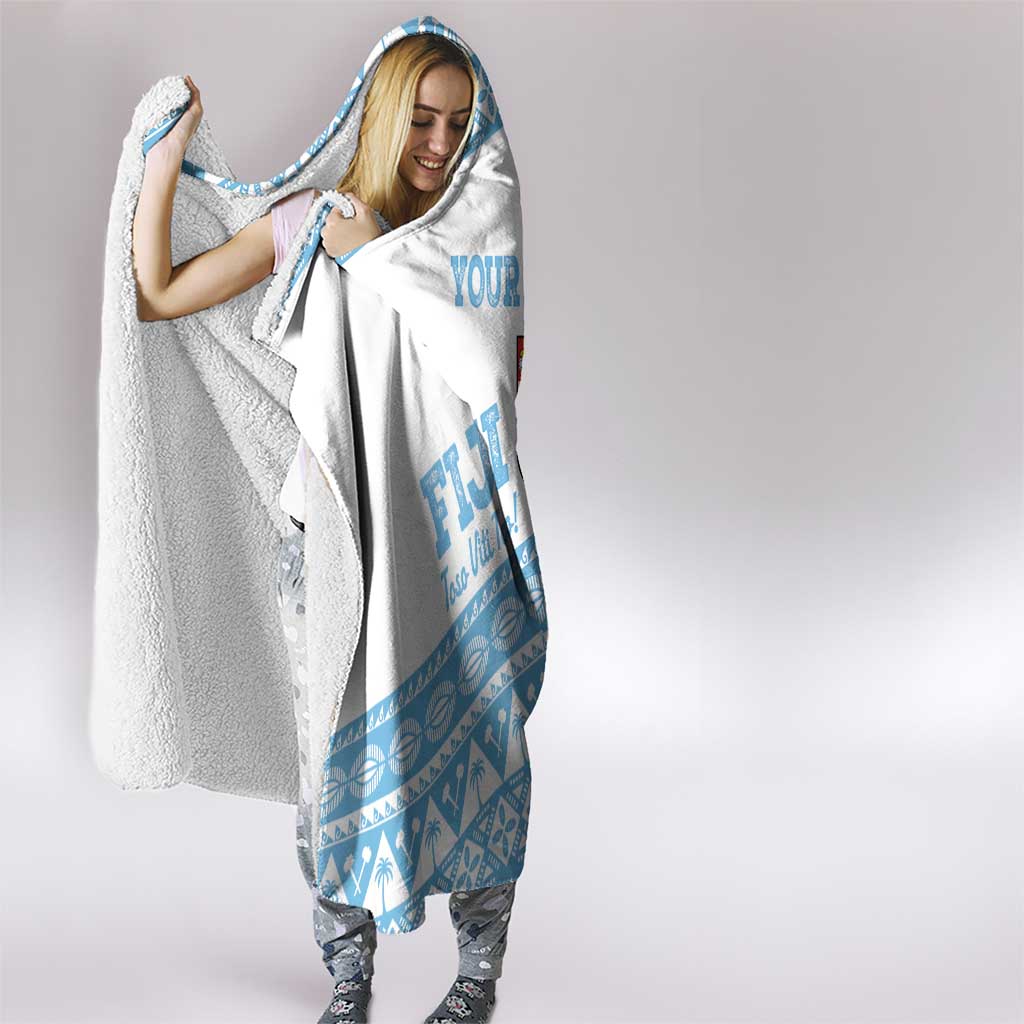 Fiji Rugby 2025 Custom Hooded Blanket Fijian Tapa Toso Viti Toso - White