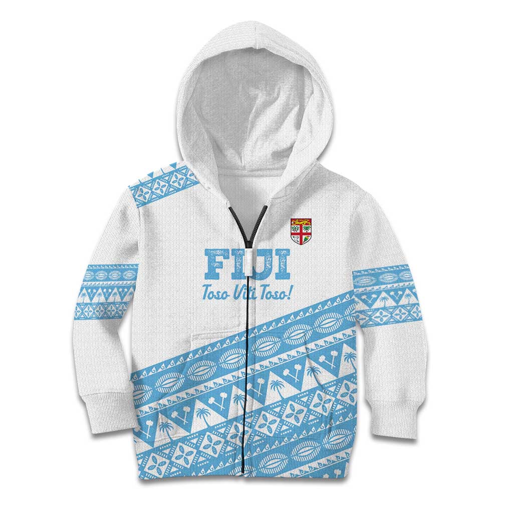 Fiji Rugby 2025 Custom Kid Hoodie Fijian Tapa Toso Viti Toso - White