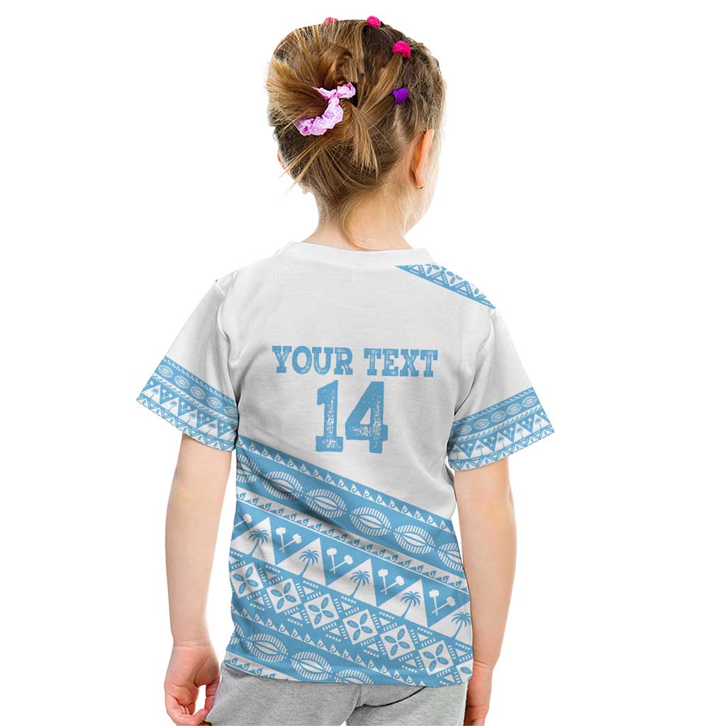 Fiji Rugby 2025 Custom Kid T Shirt Fijian Tapa Toso Viti Toso - White