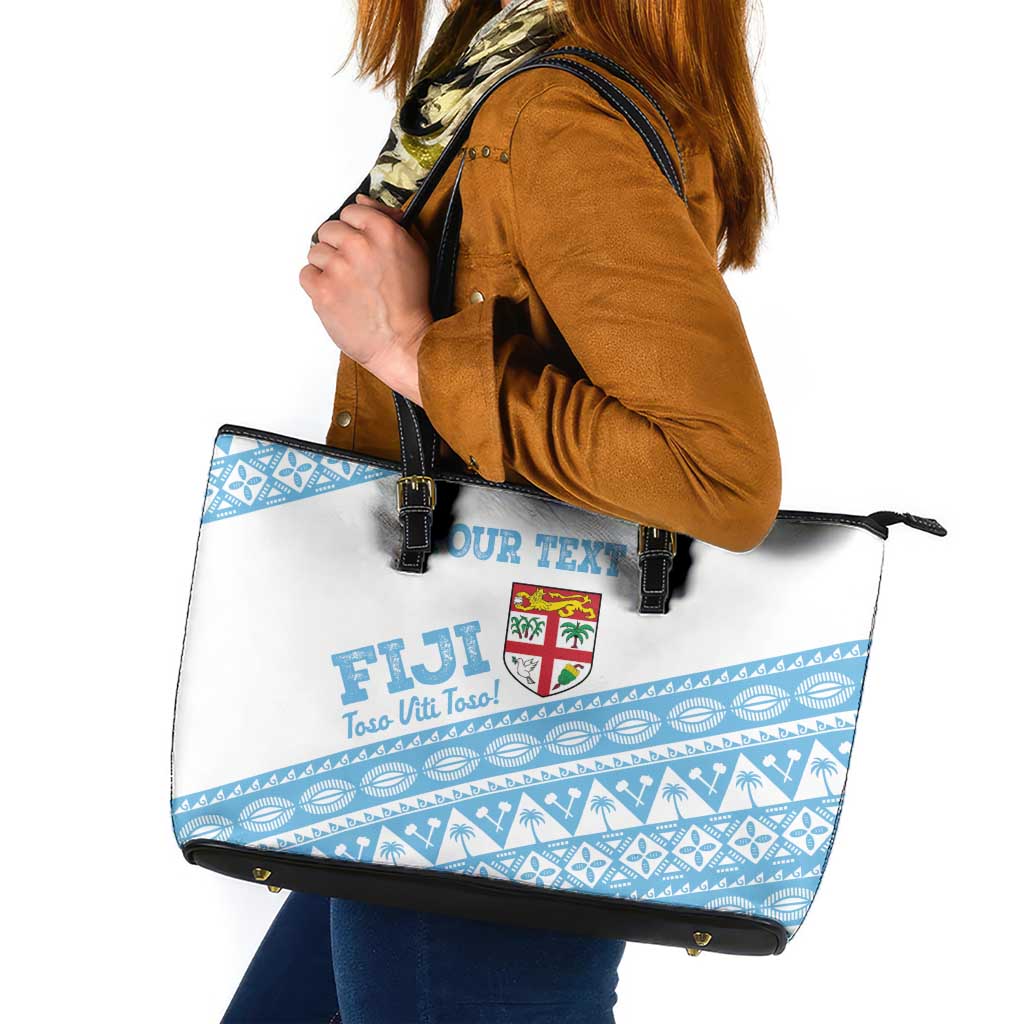 Fiji Rugby 2025 Custom Leather Tote Bag Fijian Tapa Toso Viti Toso - White