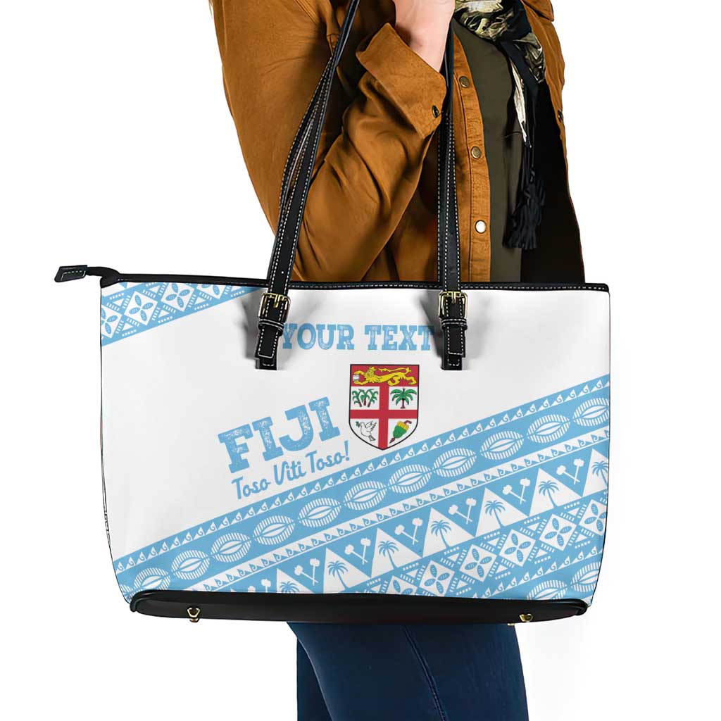 Fiji Rugby 2025 Custom Leather Tote Bag Fijian Tapa Toso Viti Toso - White LT14 - Polynesian Pride