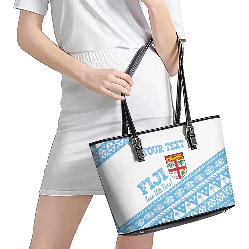 Fiji Rugby 2025 Custom Leather Tote Bag Fijian Tapa Toso Viti Toso - White LT14 - Polynesian Pride