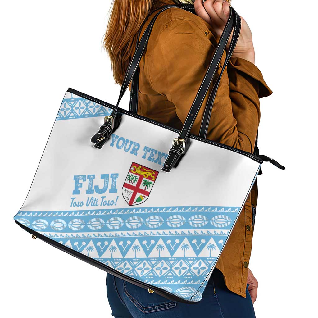 Fiji Rugby 2025 Custom Leather Tote Bag Fijian Tapa Toso Viti Toso - White LT14 - Polynesian Pride