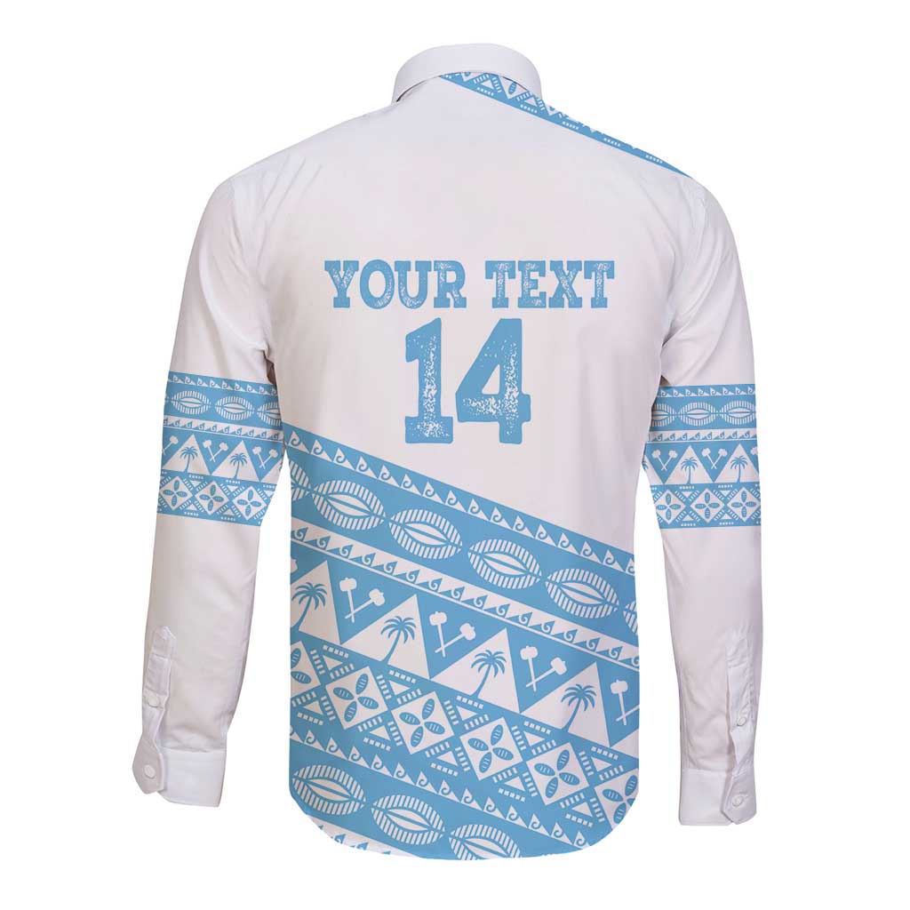 Fiji Rugby 2025 Custom Long Sleeve Button Shirt Fijian Tapa Toso Viti Toso - White